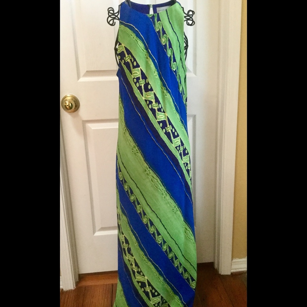 Maggy London Blue and Green Maxi Dress